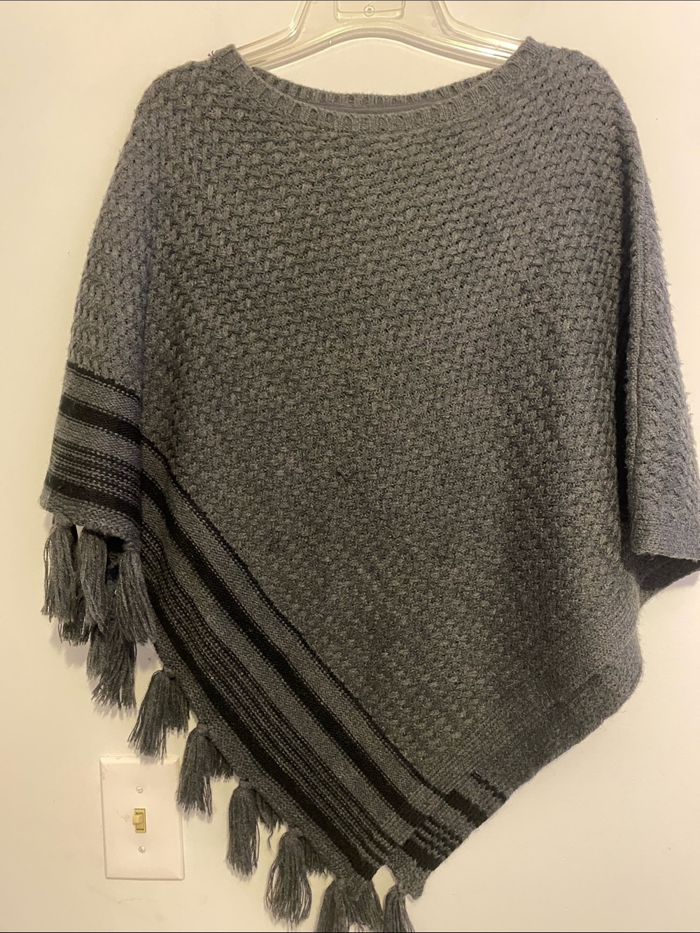 Style & Co. Gray Knit Fringe Poncho